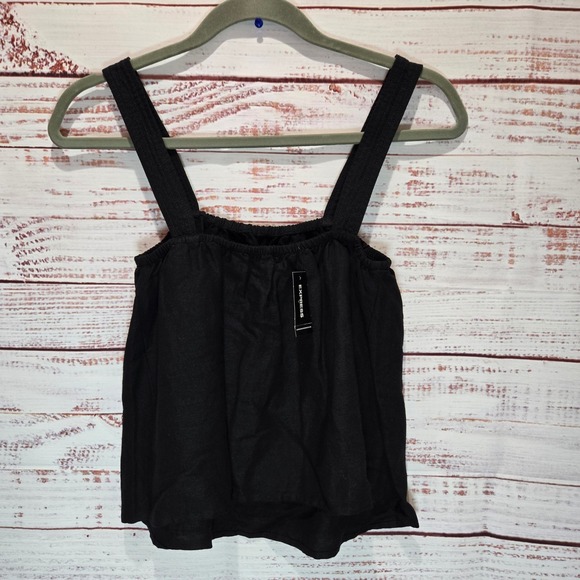 Express Tops - Express Women's Linen‎ Blend Square Neck Tank Top Elasticized neck Black XS NEW